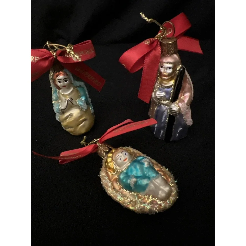 Waterford Crystal Blown Glass Figural Nativity Baby Jesus Mary Joseph  Ornaments
